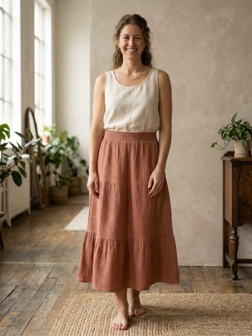Z Supply M 100% Cotton Gauze Maxi Skirt Boho Minimalist Natural Fibers Cottage